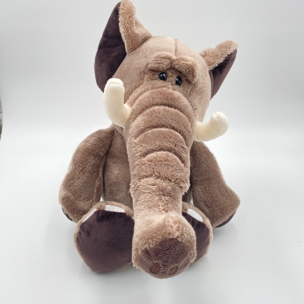 Elephant Large Trunk 14" Plush‎ Brown Tusks Stuffed Animal Toy Kids Soft